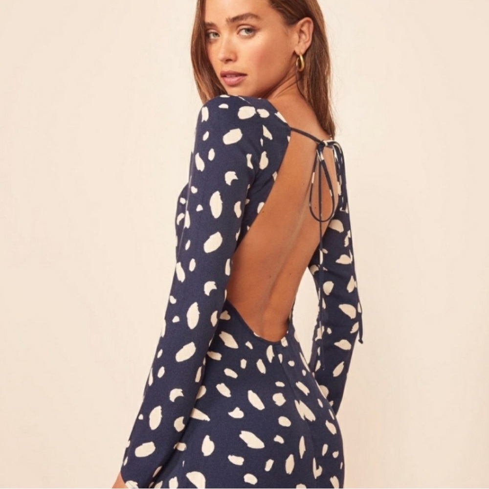 Reformation Cady Backless long sleeve dress in Splatter, size small